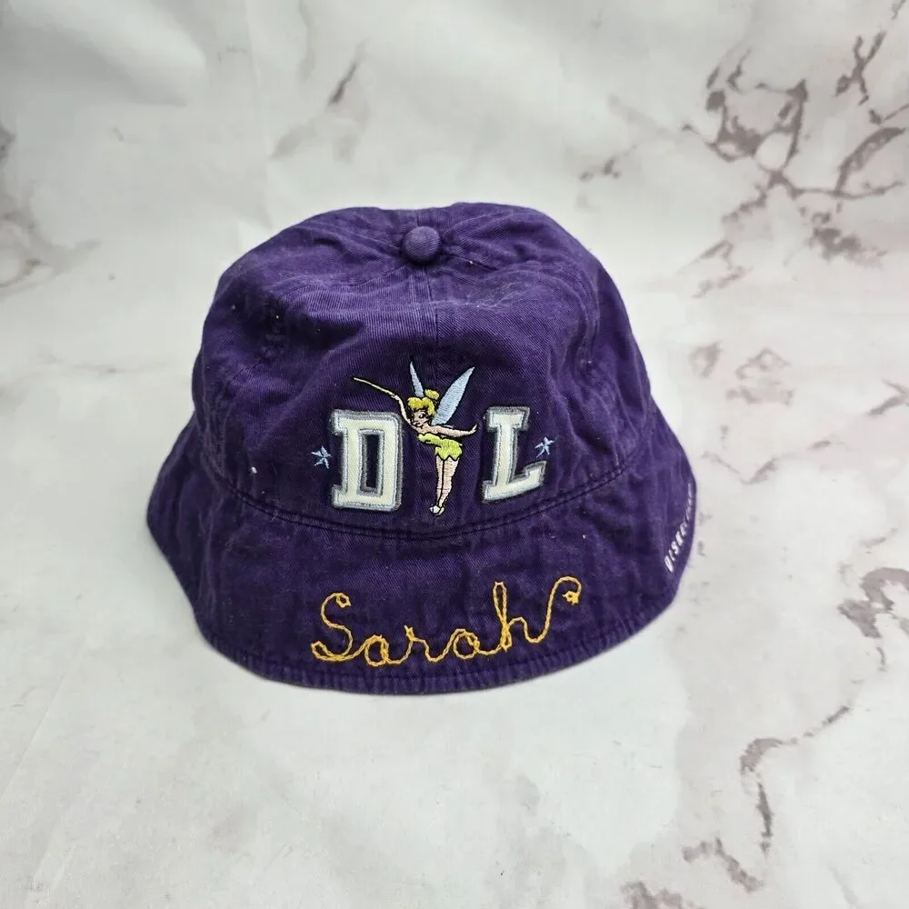 Disneyland Hat Girls Youth Purple Bucket 90s Y2K Sarah Embroidered Tinker Bell